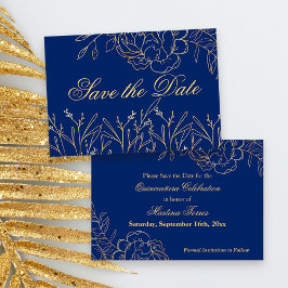 Elegant Royal Blue and Guld Fine Art Blommigt Spara Datumet