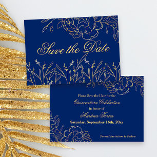 Elegant Royal Blue and Guld Fine Art Blommigt Spara Datumet