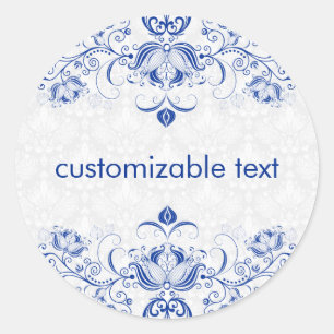 Elegant Royal Blue and White Damasker & Swirls 2 Runt Klistermärke