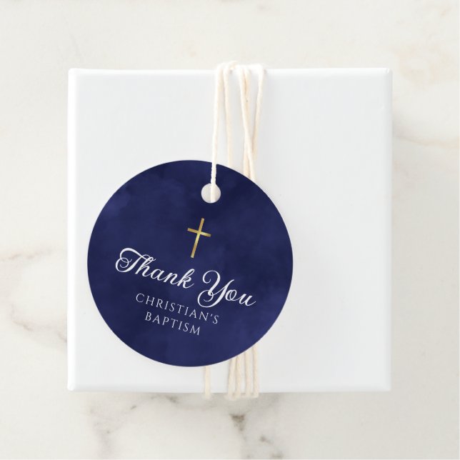 Elegant Royal Blue Baptism Boy Tack Gåvor Etiketter (På plats)