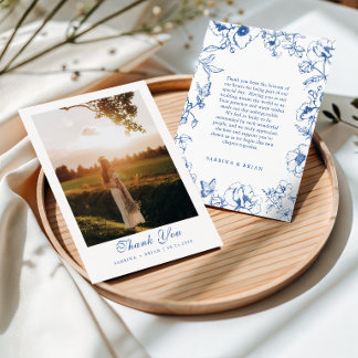 Elegant Royal Blue Blommig Trädgård Bröllopsfoto Tack Kort