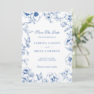 Elegant Royal Blue Blommig Trädgård Spara Datum Inbjudningar