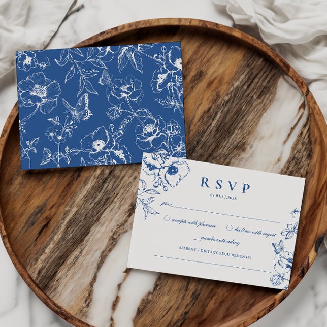 Elegant Royal Blue Blommigt Garden Wedmeds OSA Tilläggskort (Skapare uppladdad)