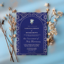 Elegant Royal Blue Blommigt Nuptial Mass Bröllop Inbjudningar