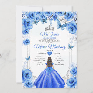 Elegant Royal Blue Blommigt Princess Mis Quince Inbjudningar