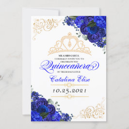 Elegant Royal Blue Blommigt Quinceanera Birthday Inbjudningar