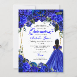 Elegant Royal Blue Blommigt Quinceanera Birthday Inbjudningar