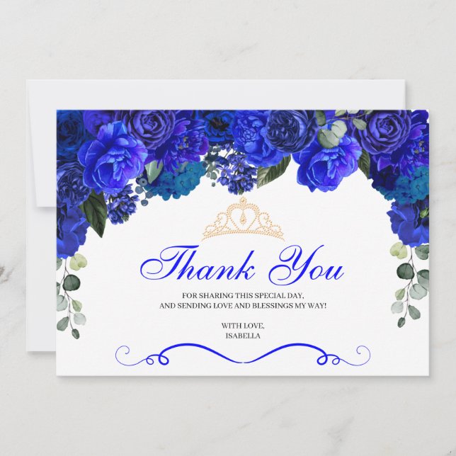 Elegant Royal Blue Blommigt Quinceanera Tack (Framsida)