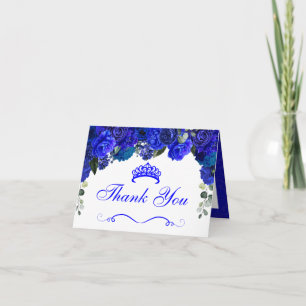 Elegant Royal Blue Blommigt Quinceanera Tack Inbjudan