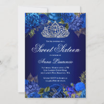 Elegant Royal Blue Blommigt Sweet sixteen Birthday