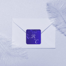 Elegant Royal Blue Bröllop Monogramme Fyrkantigt Klistermärke