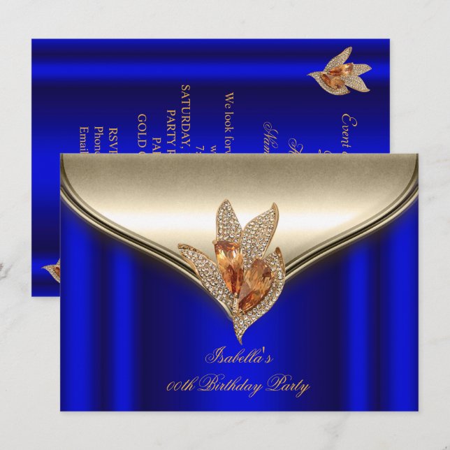 Elegant Royal Blue Bronze Brown Guld Party Inbjudningar (Fram/baksida)