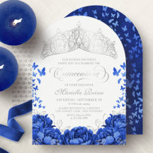 Elegant Royal Blue Butterflies Krona Quinceanera