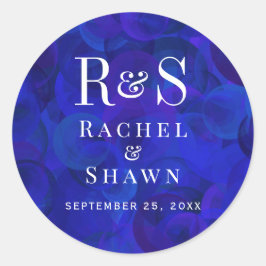 Elegant Royal Blue Chic Modern Monogram Bröllop Runt Klistermärke