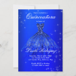 Elegant Royal Blue Dress Quinceanera Inbjudningar