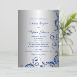 Elegant Royal Blue Faux Glitter Blommigt Swirls Inbjudningar