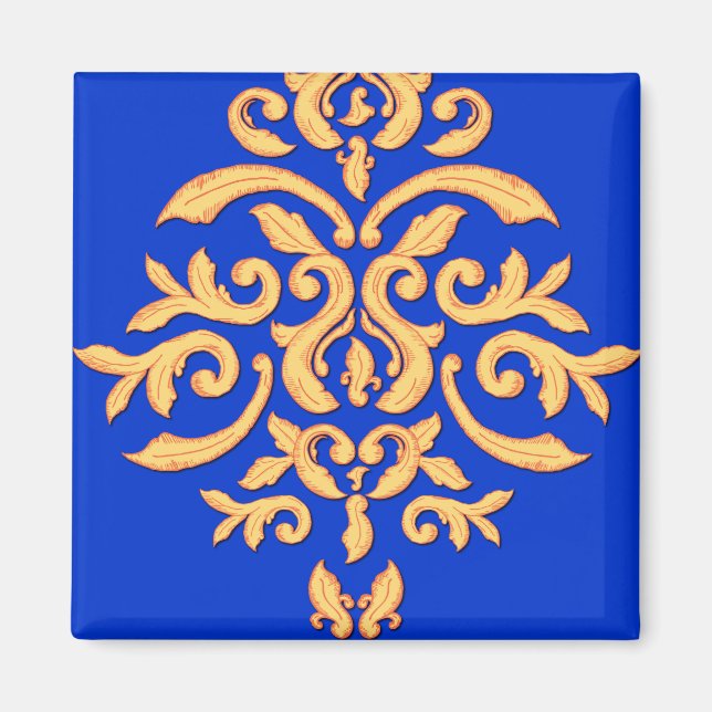 Elegant Royal Blue & Giled Damask Magnet (Framsidan)