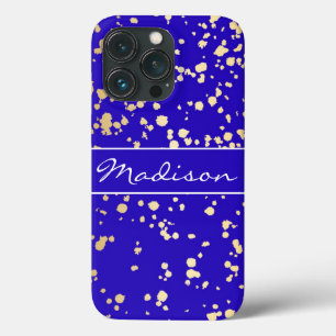 Elegant Royal Blue Guld Glitter iPhone 13 Pro Fodr