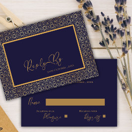 Elegant Royal Blue Guld Intricate Design Bröllop OSA Kort