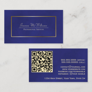 Elegant Royal Blue & Guld Professionell QR-kod Visitkort