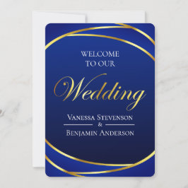 Elegant Royal Blue Guld Snöre QR-kod Bröllop Inbjudningar