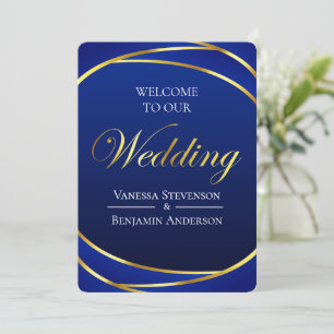 Elegant Royal Blue Guld Snöre QR-kod Bröllop Inbjudningar