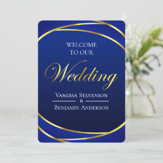 Elegant Royal Blue Guld Snöre QR-kod Bröllop Inbjudningar