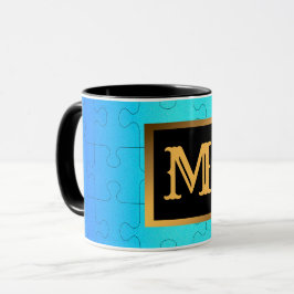 Elegant Royal Blue Metall Monogramme Mugg