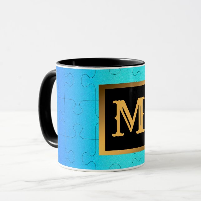 Elegant Royal Blue Metall Monogramme Mugg (Framsida vänster)