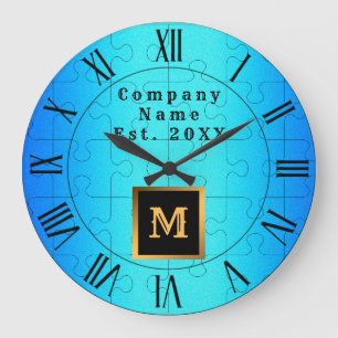 Elegant Royal Blue Metall Monogramme Stor Klocka