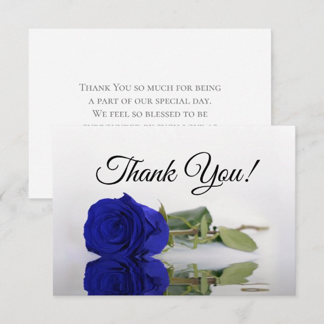 Elegant Royal Blue Mirrored Rose Simple Wedding Tack Kort (Fram/baksida)