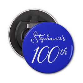 Elegant Royal Blue Monogram 100:e Födelsedagsfeste Flasköppnare