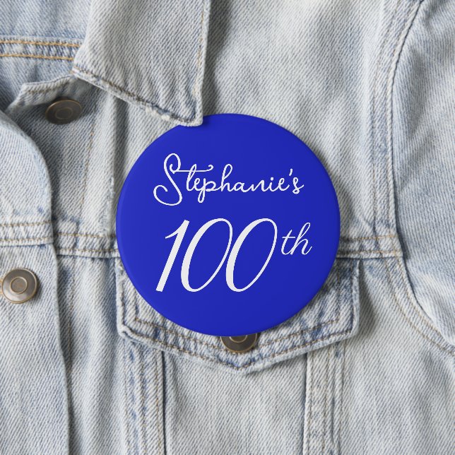 Elegant Royal Blue Monogram 100:e Födelsedagsfeste Knapp (In Situ)