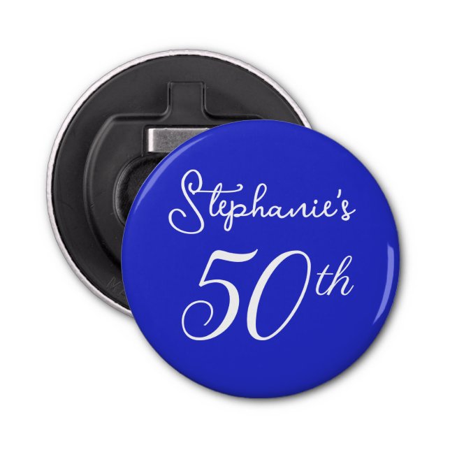 Elegant Royal Blue Monogram 50:e Födelsedagsfesten Flasköppnare (Framsidan)