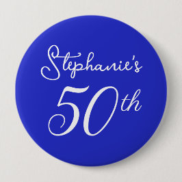 Elegant Royal Blue Monogram 50:e Födelsedagsfesten Knapp