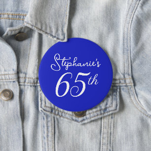 Elegant Royal Blue Monogram 65e Födelsedagsfest Knapp