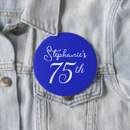 Elegant Royal Blue Monogram 75:e Födelsedagsfest Knapp