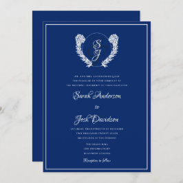 Elegant Royal Blue Monogram Bröllop Inbjudningar