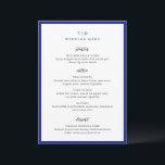 Elegant Royal Blue Monogram Modern Bröllop Meny<br><div class="desc">Moderna bröllop-menyer med ren design med serif och script typsnitt.</div>