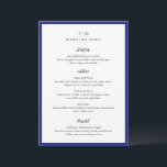 Elegant Royal Blue Monogram Modern Bröllop Meny<br><div class="desc">Moderna bröllop-menyer med ren design med serif och script typsnitt.</div>