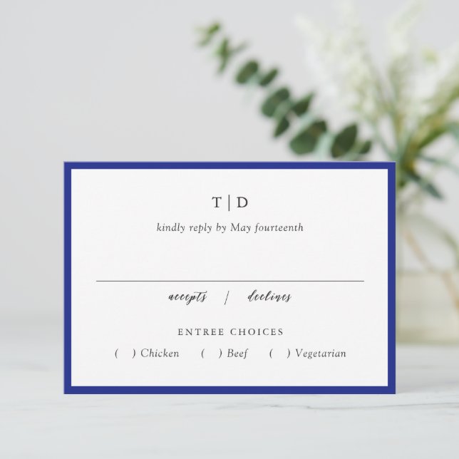 Elegant Royal Blue Monogram Modern Bröllop OSA Kort (Stående Fram)