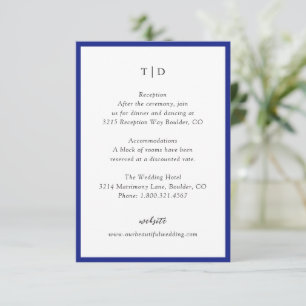 Elegant Royal Blue Monogram Modern Bröllop Tilläggskort