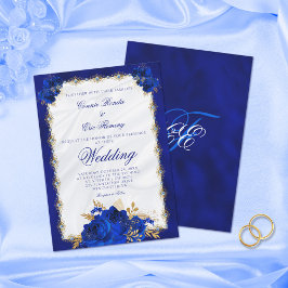 Elegant Royal Blue Monogram Ro Forme Bröllop Inbjudningar