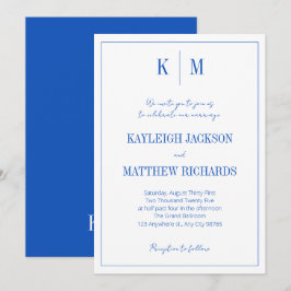 Elegant Royal Blue Monogram Wedding  Inbjudningar