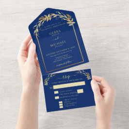 Elegant Royal Blue och Guld Foliage Bröllop Arch