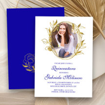 Elegant Royal Blue och Guld Photo Quinceanera
