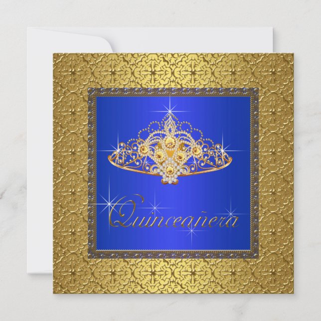 Elegant Royal Blue och Guld Quinceanera Inbjudningar (Framsida)