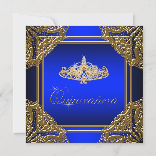 Elegant Royal Blue och Guld Quinceanera Inbjudningar (Framsida)