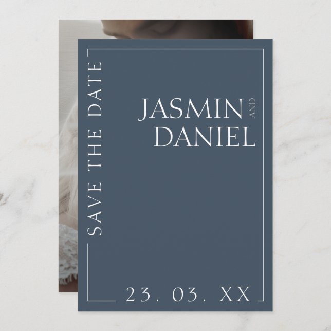 Elegant Royal Blue Opulence Minimal Photo Bröllop Spara Datumet (Fram/baksida)