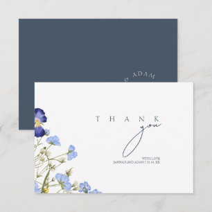 Elegant Royal Blue Opulence Wildblommor Bröllop Tack Kort